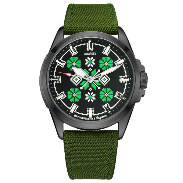 Мужские часы Awarder 041 Embroidery Black-Green с сапфировым стеклом и водозащитой 10ATM
