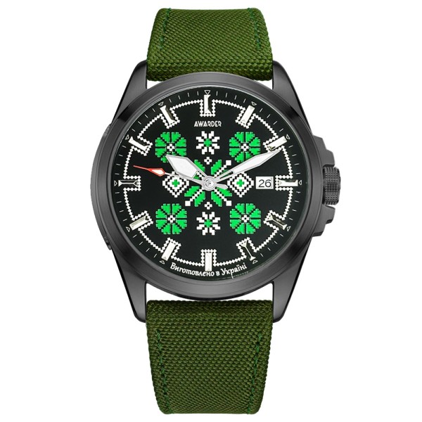 Чоловічий механічний годинник Awarder 040 Embroidery Black-Green Green Automatic 10ATM з сапфіровим склом