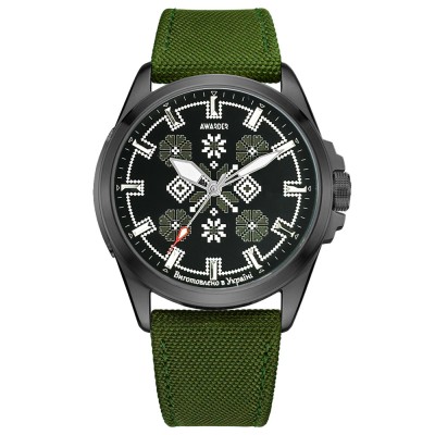 Годинник наручний Awarder 041 Embroidery Black-Army Green Green  Battery 10ATM