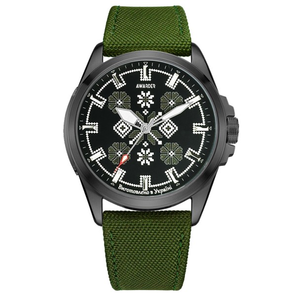 Мужские часы Awarder 041 Embroidery Black-Army Green с сапфировым стеклом и водозащитой 10ATM