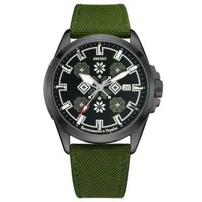 Годинник наручний Awarder 040 Embroidery Black-Army Green Green  Automatic 10ATM