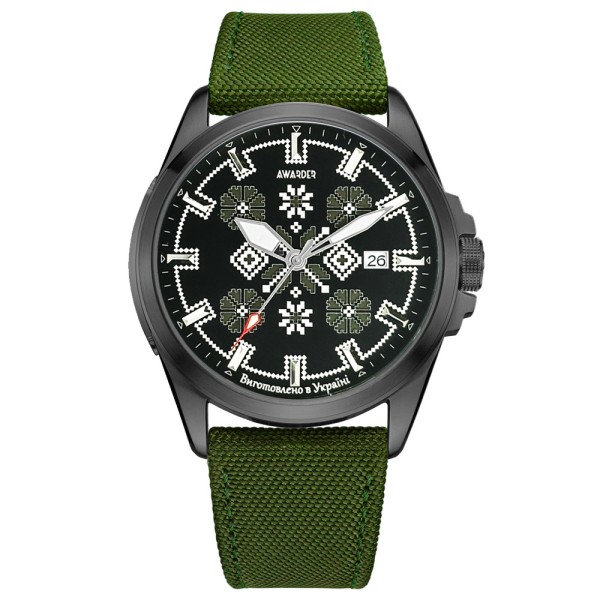 Чоловічий механічний годинник Awarder 040 Embroidery Black-Army Green з автопідзаводом та сапфіровим склом