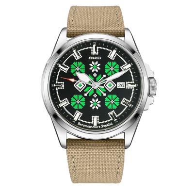 Годинник наручний Awarder 040 Embroidery Silver-Green Khaki Automatic 10ATM