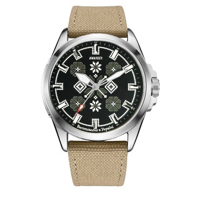 Годинник наручний Awarder 041 Embroidery Silver-Army Green Khaki Battery 10ATM