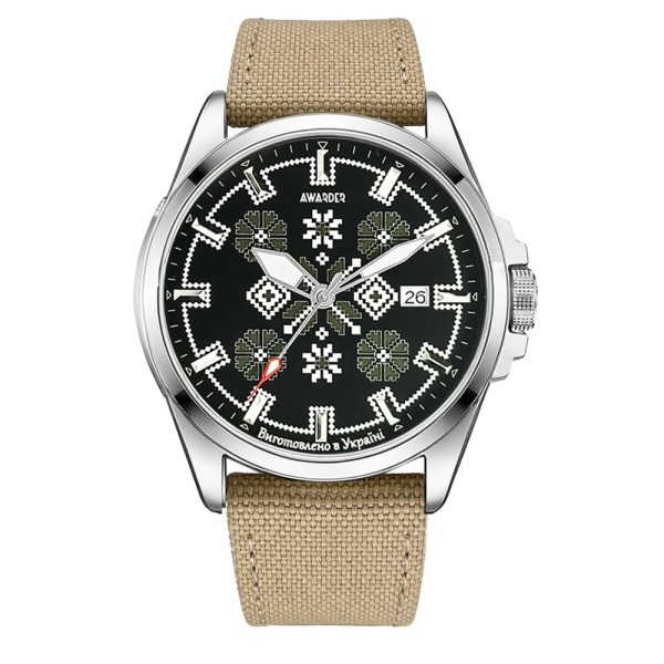 Чоловічий годинник Awarder 040 Embroidery Silver-Army Green Khaki Automatic з сапфіровим склом
