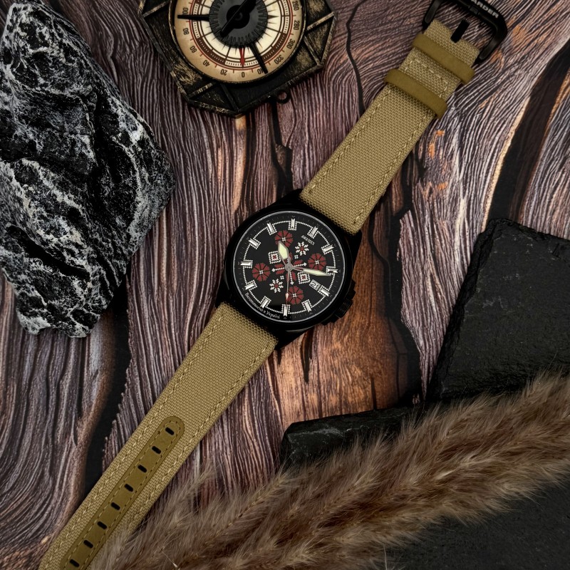 Мужские механические часы Awarder 040 Embroidery Black-Red Khaki Automatic 10ATM с сапфировым стеклом