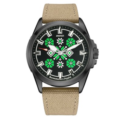 Годинник наручний Awarder 041 Embroidery Black-Green Khaki Battery 10ATM