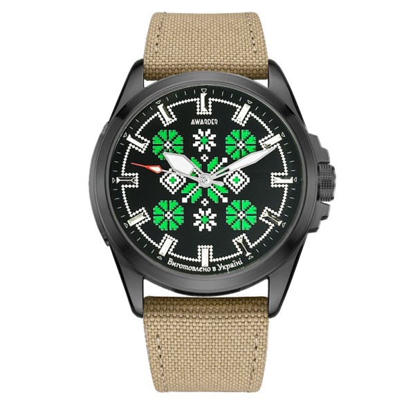 Мужские часы Awarder 041 Embroidery Black-Green Khaki с сапфировым стеклом и водозащитой 10ATM