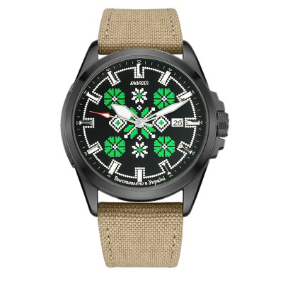 Годинник наручний Awarder 040 Embroidery Black-Green Khaki Automatic 10ATM