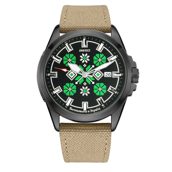 Чоловічий годинник Awarder 040 Embroidery Black-Green Khaki Automatic з сапфіровим склом та захистом 10ATM
