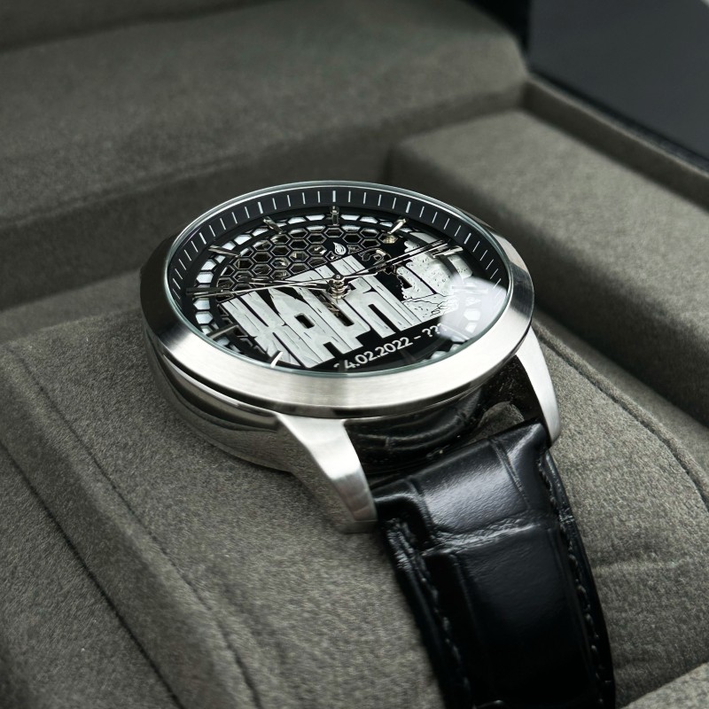 Мужские механические часы Awarder 043 Незламний Харків Silver-Black Automatic с сапфировым стеклом