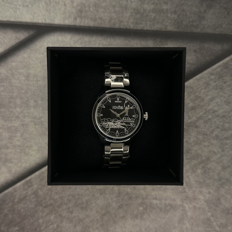 Жіночий годинник Awarder 035 Київ I Silver-Black зі сріблястим браслетом та чорним циферблатом
