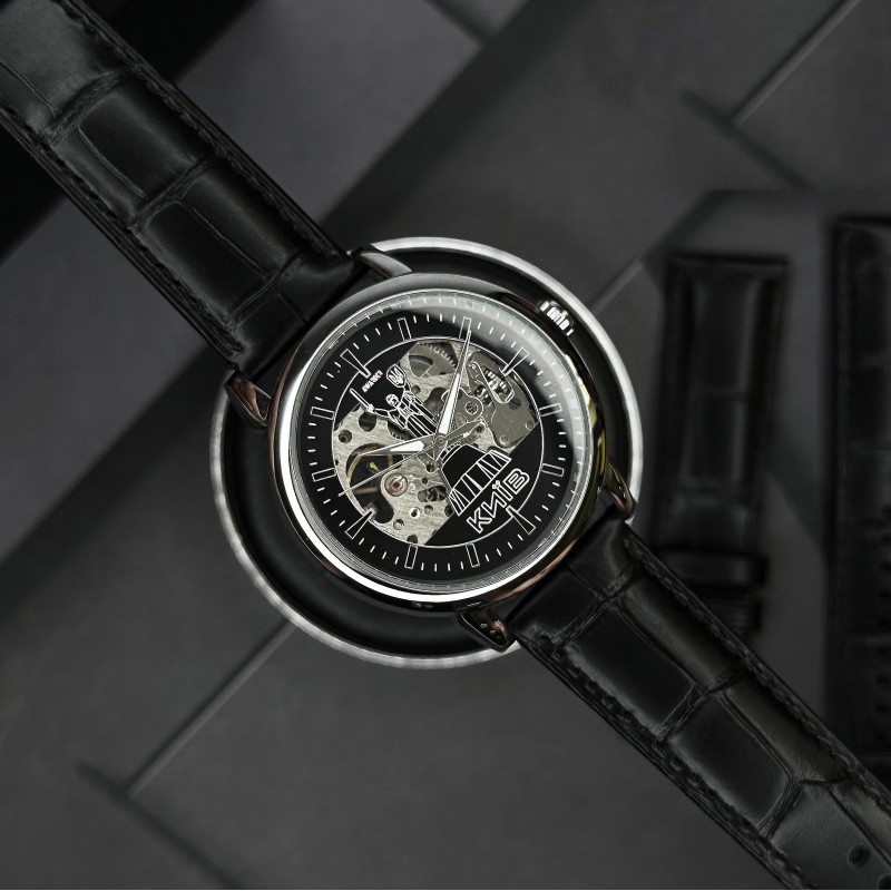 Мужские механические часы Awarder 022 Киев II Silver-Black с серебристым корпусом и кожаным ремешком