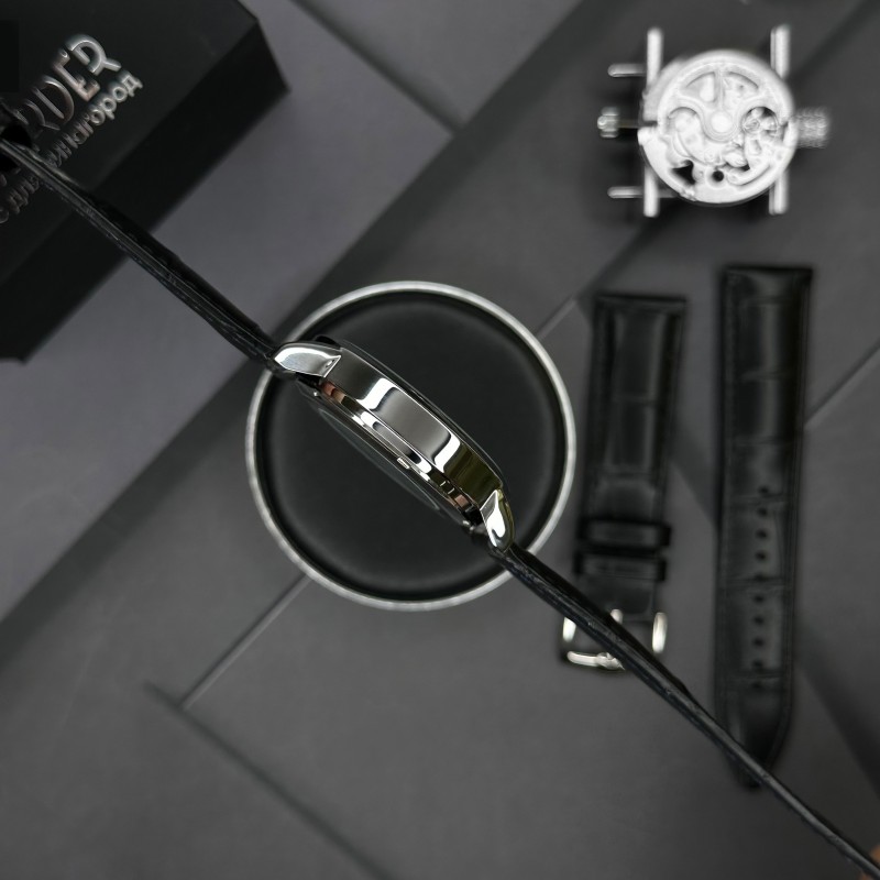 Мужские механические часы Awarder 022 Киев II Silver-Black с серебристым корпусом и кожаным ремешком