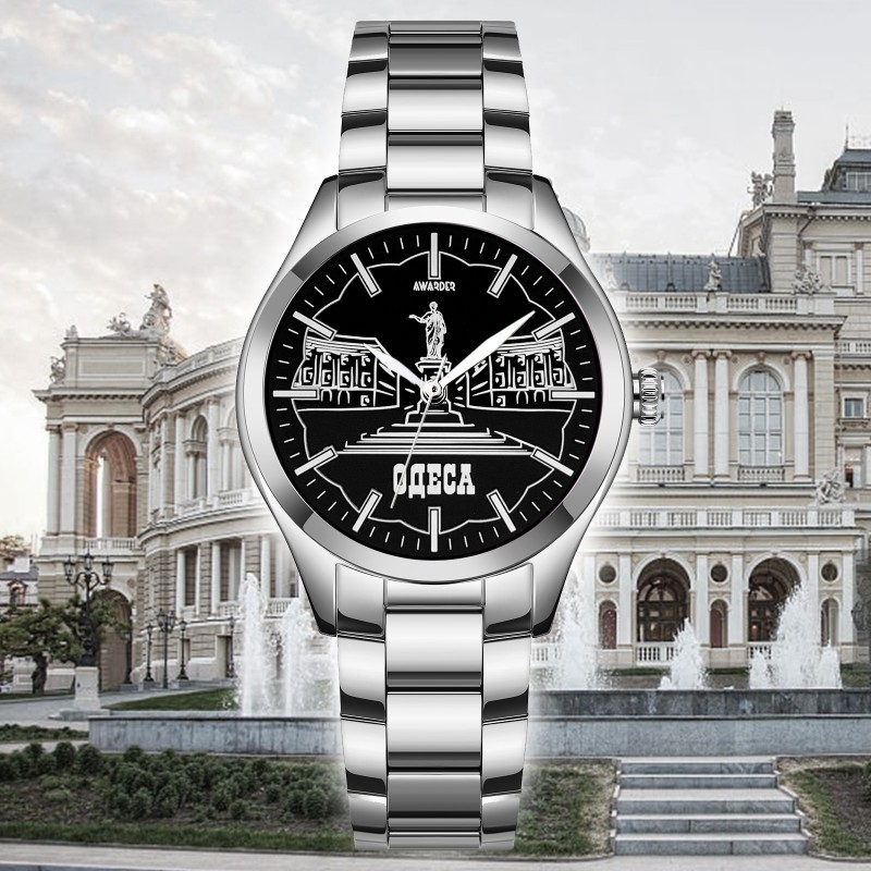 Жіночий годинник Awarder 035 Одеса I Silver-Black з металевим браслетом та мінеральним склом