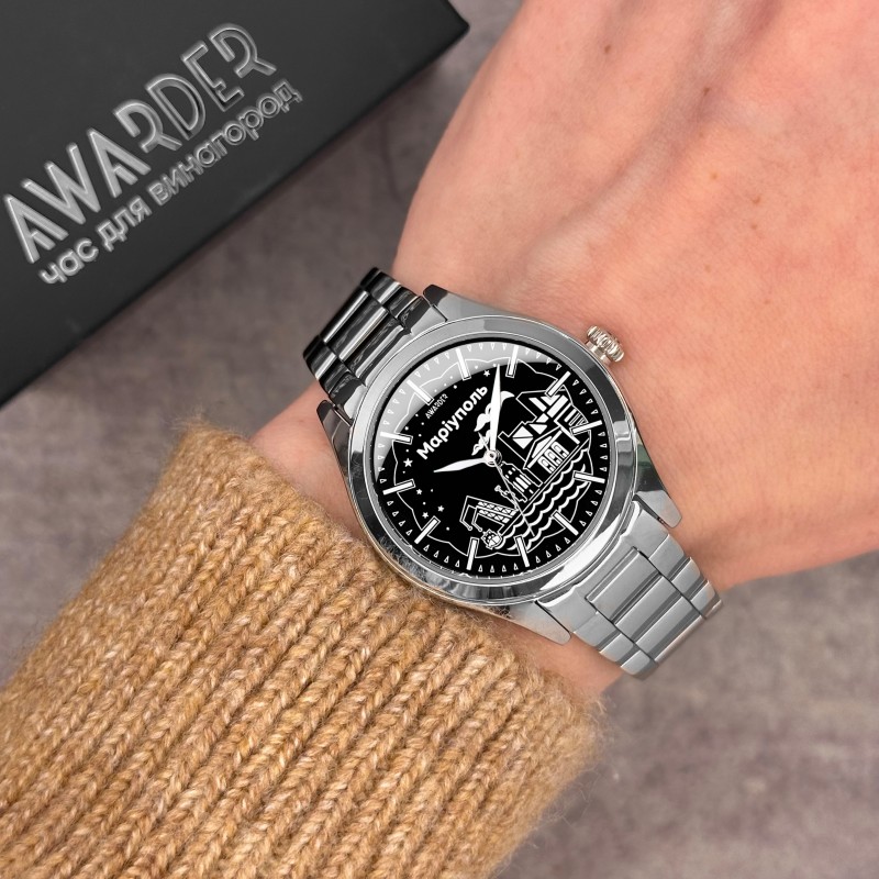 Женские часы Awarder 035 Мариуполь II Silver-Black из нержавеющей стали и минеральным стеклом