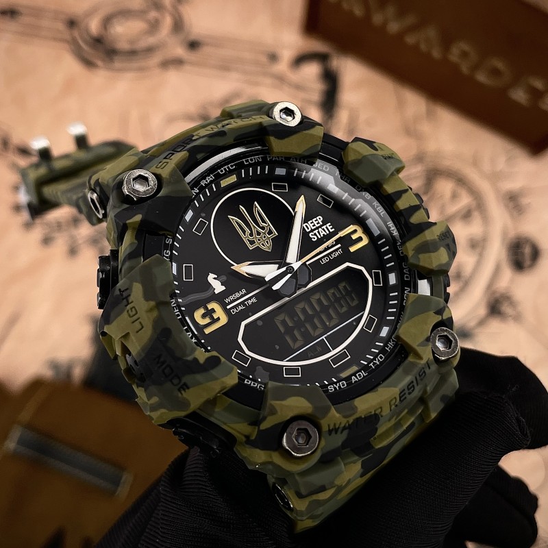 Мужские тактические часы Awarder 001 Camo Green с комбинированным циферблатом и подсветкой