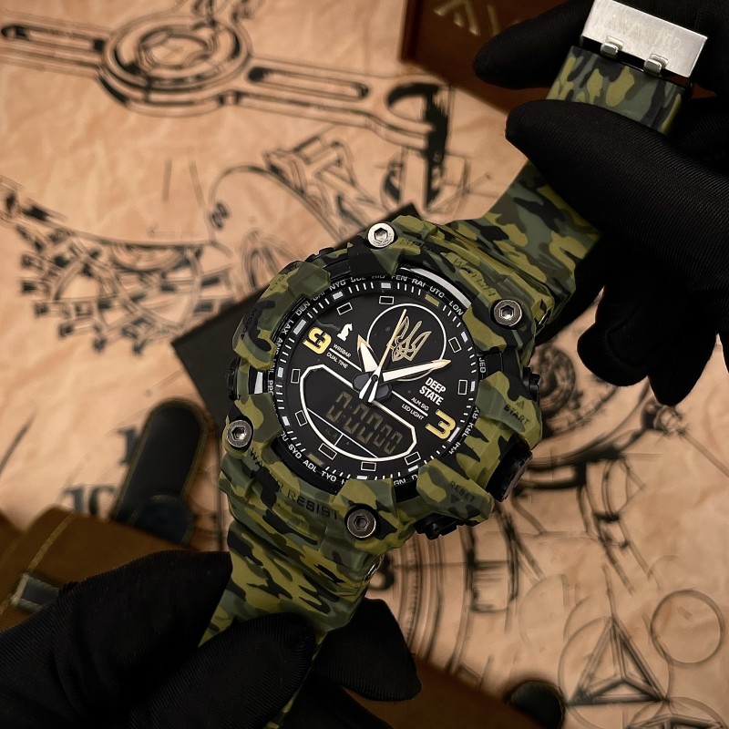 Мужские тактические часы Awarder 001 Camo Green с комбинированным циферблатом и подсветкой