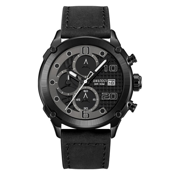 Мужские часы Awarder 016 Black с хронографом и кожаным ремешком (SKU: 1202-0084)