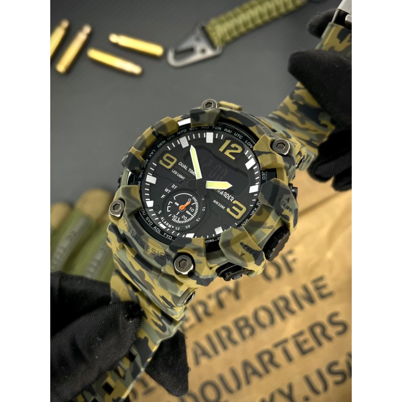 Чоловічий тактичний годинник Awarder 003 Camo Green з комбінованим циферблатом та підсвічуванням