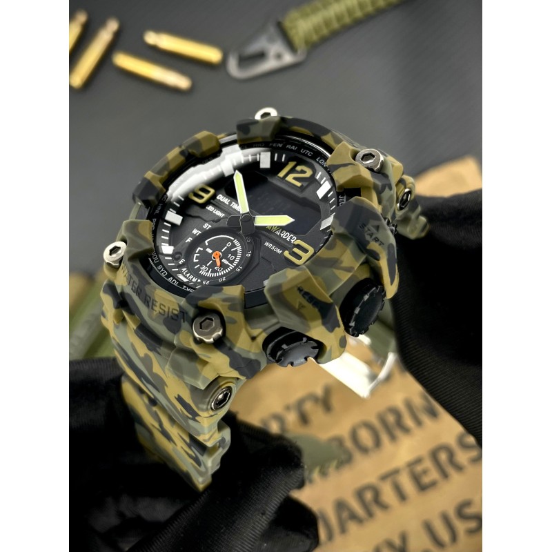 Чоловічий тактичний годинник Awarder 003 Camo Green з комбінованим циферблатом та підсвічуванням