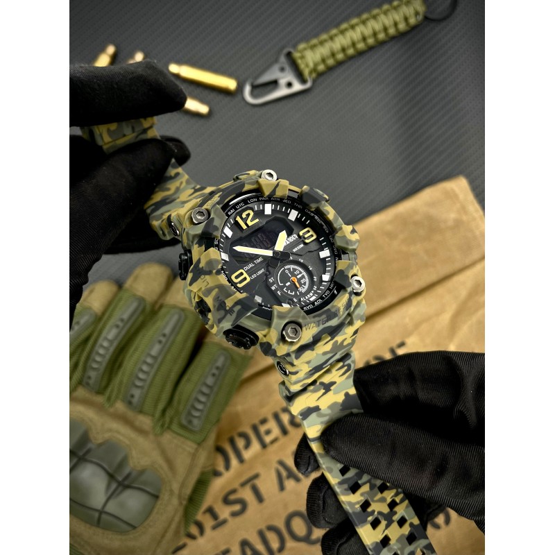 Чоловічий тактичний годинник Awarder 003 Camo Green з комбінованим циферблатом та підсвічуванням