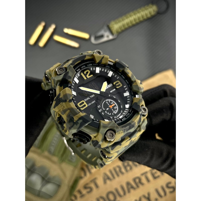 Чоловічий тактичний годинник Awarder 003 Camo Green з комбінованим циферблатом та підсвічуванням