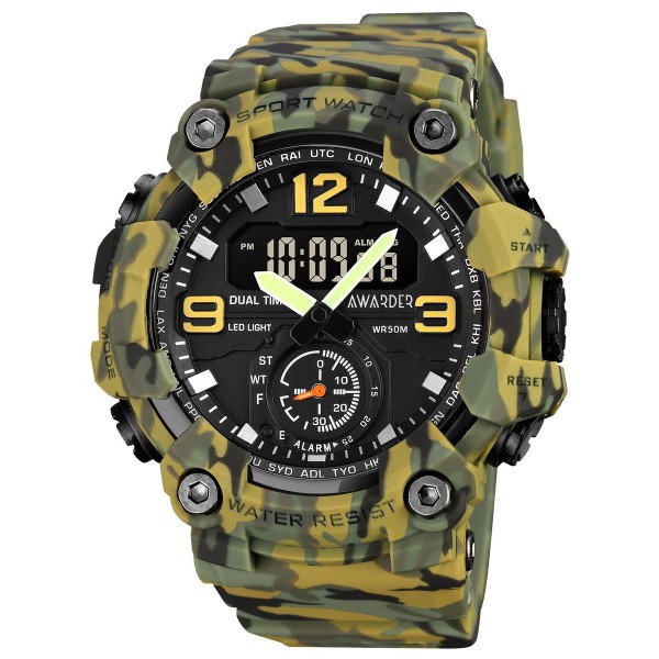 Чоловічий тактичний годинник Awarder 003 Camo Green з комбінованим циферблатом та підсвічуванням
