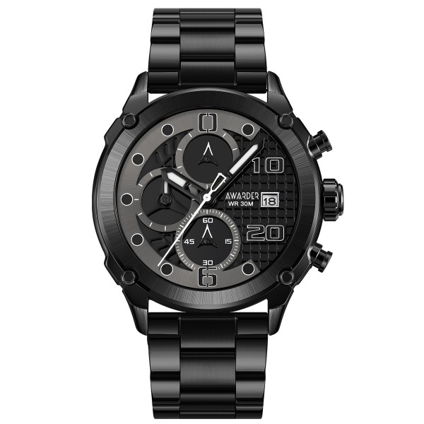 Мужские наручные часы Awarder 016 Black с хронографом и металлическим браслетом