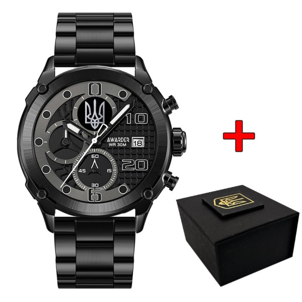 Мужские часы Awarder 016 Тризуб Black-Black Steel с хронографом и стальным браслетом