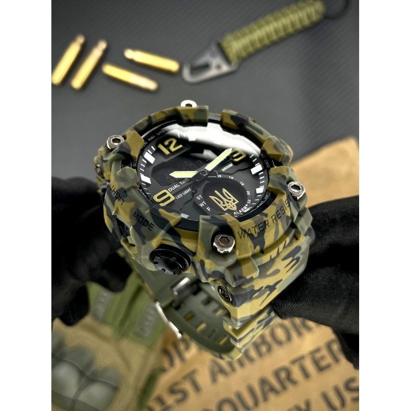 Мужские тактические часы Awarder 003 Тризуб золото Army Green с комбинированным циферблатом