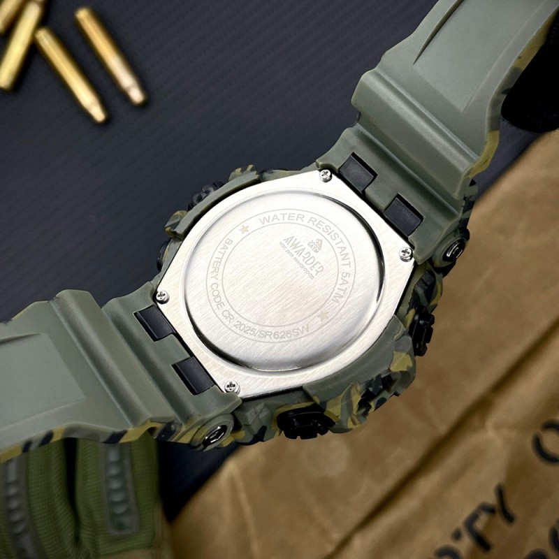 Мужские тактические часы Awarder 001 Тризуб золото Camo Green с камуфляжным ремешком и подсветкой