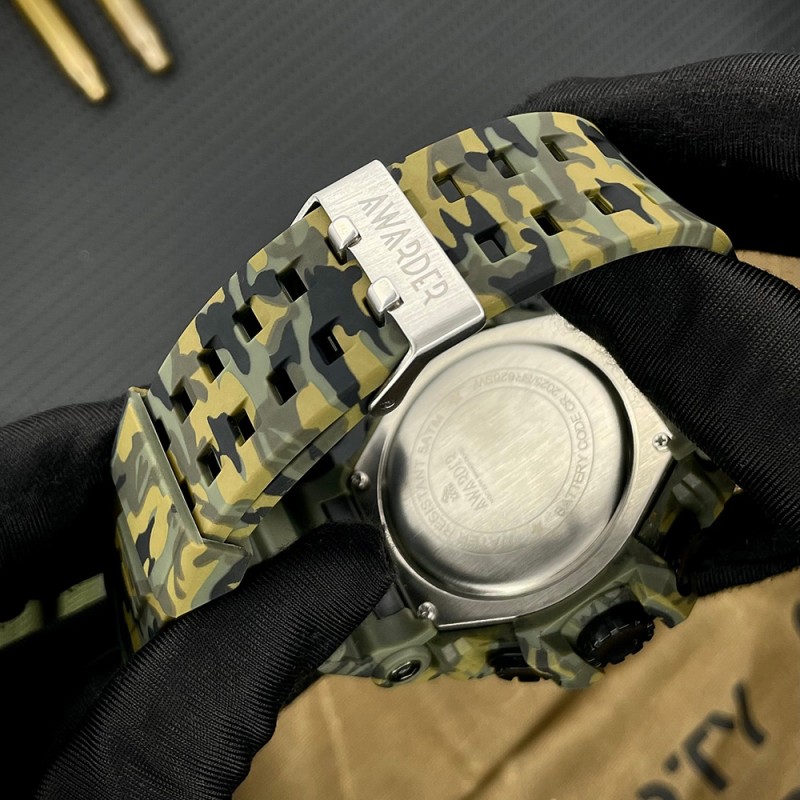 Мужские тактические часы Awarder 001 Тризуб золото Camo Green с камуфляжным ремешком и подсветкой