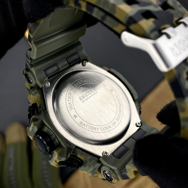 Мужские тактические часы Awarder 001 Тризуб золото Camo Green с камуфляжным ремешком и подсветкой
