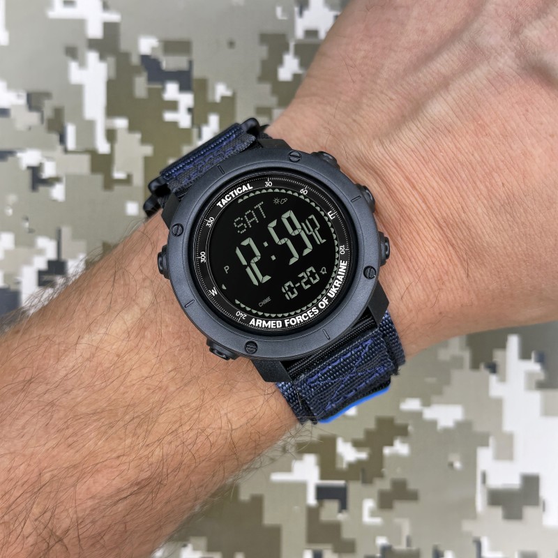 Чоловічий наручний годинник Awarder 036 Compass UA Nylon Black-Blue з компасом та електронним циферблатом