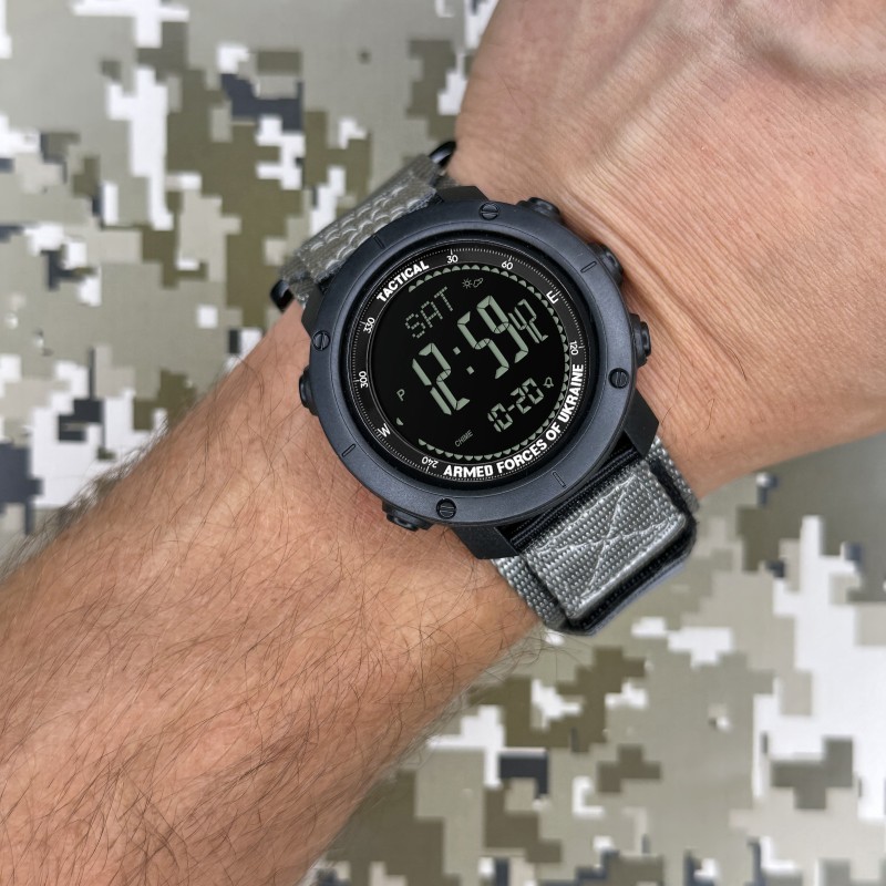 Чоловічий тактичний годинник Awarder 036 Compass UA Nylon Pro Black-Grey з електронним компасом