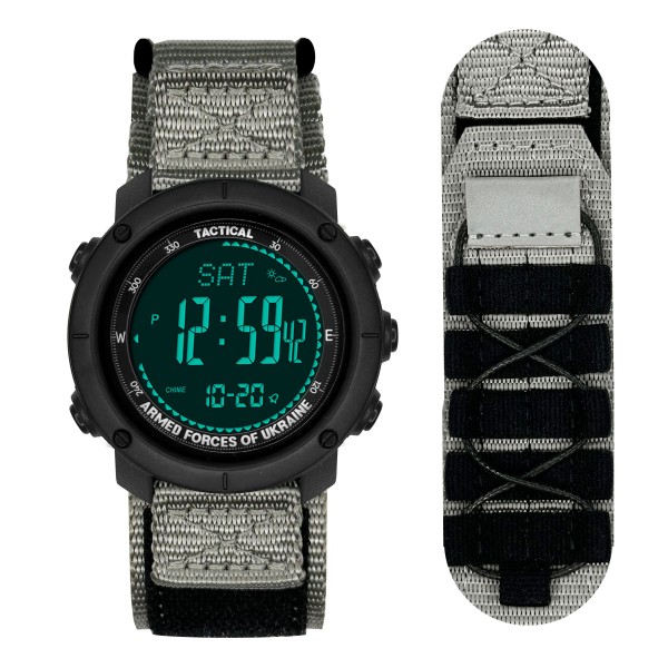 Чоловічий тактичний годинник Awarder 036 Compass UA Nylon Pro Black-Grey з електронним компасом