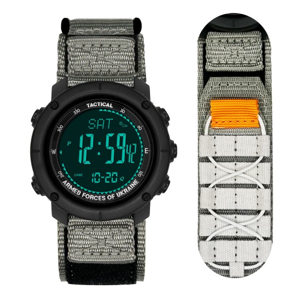 Чоловічий тактичний годинник Awarder 036 Compass UA Nylon Tactic Black-Grey з компасом та електронним циферблатом