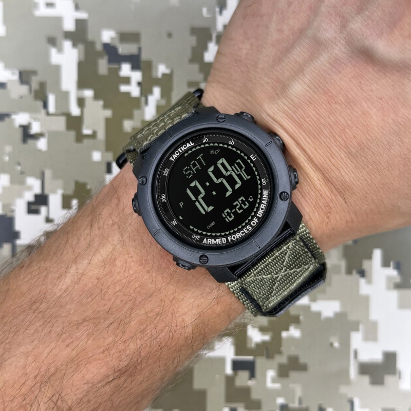 Мужские тактические часы Awarder 036 Compass UA Nylon Tactic Black-Army Green с компасом