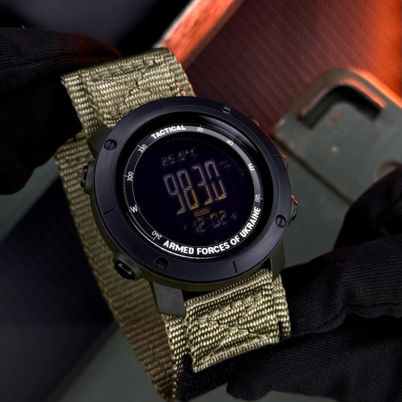 Мужские тактические часы Awarder 036 Compass UA Nylon Tactic Black-Army Green с компасом