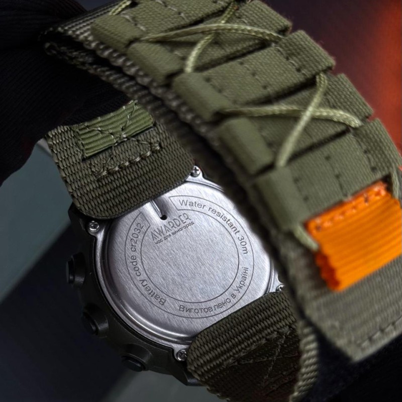 Мужские тактические часы Awarder 036 Compass UA Nylon Tactic Black-Army Green с компасом