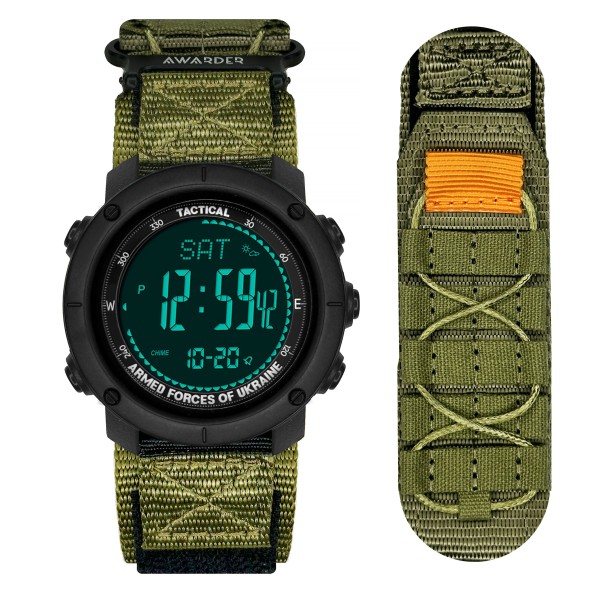 Мужские тактические часы Awarder 036 Compass UA Nylon Tactic Black-Army Green с компасом