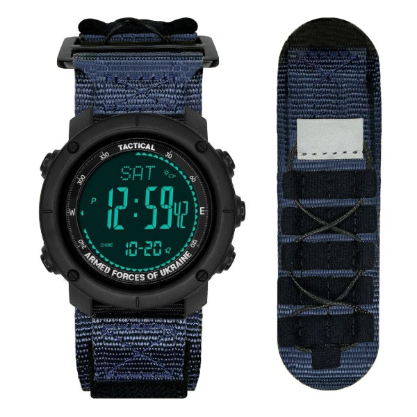 Мужские тактические часы Awarder 036 Compass UA Nylon Pro Blue с электронным компасом и синим ремешком