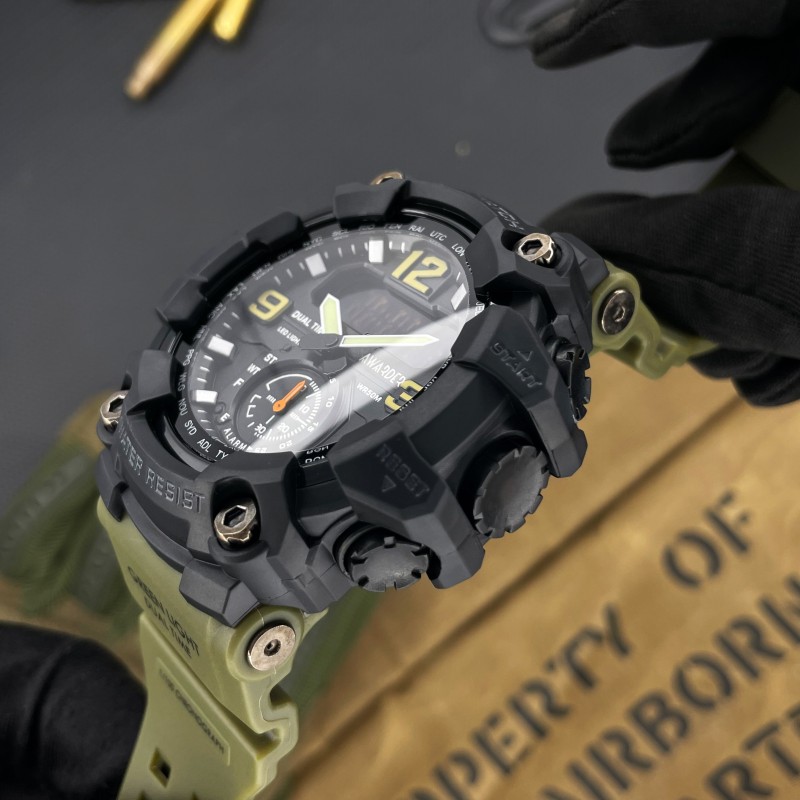 Мужские тактические часы Awarder 004 Army Green с комбинированным циферблатом и защитой 5 ATM