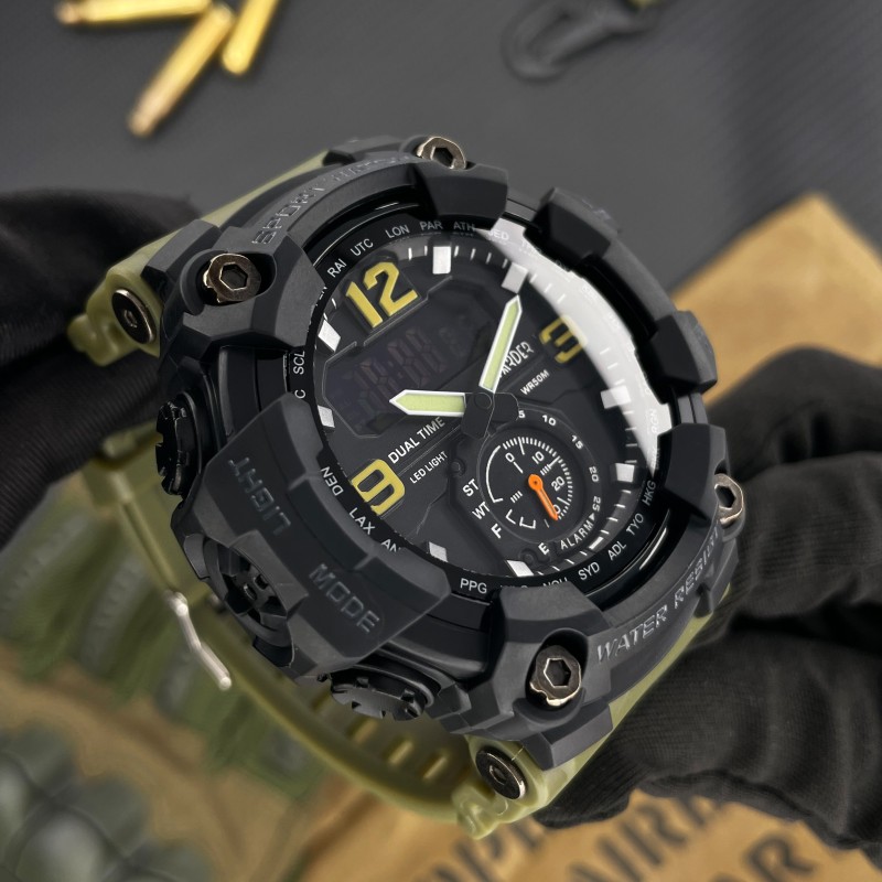 Мужские тактические часы Awarder 004 Army Green с комбинированным циферблатом и защитой 5 ATM
