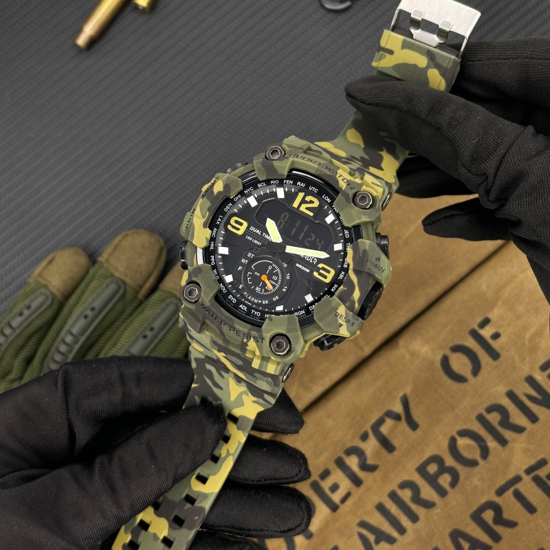 Мужские тактические часы Awarder 004 Camo Green с комбинированным циферблатом и подсветкой