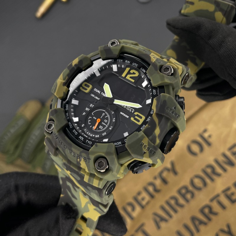 Мужские тактические часы Awarder 004 Camo Green с комбинированным циферблатом и подсветкой