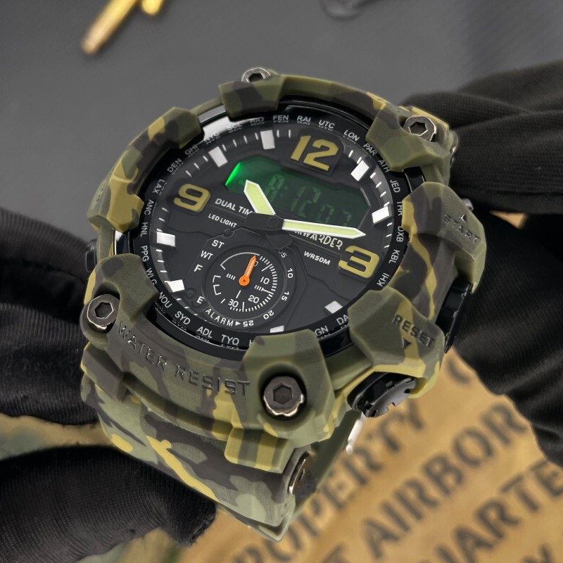 Мужские тактические часы Awarder 004 Camo Green с комбинированным циферблатом и подсветкой
