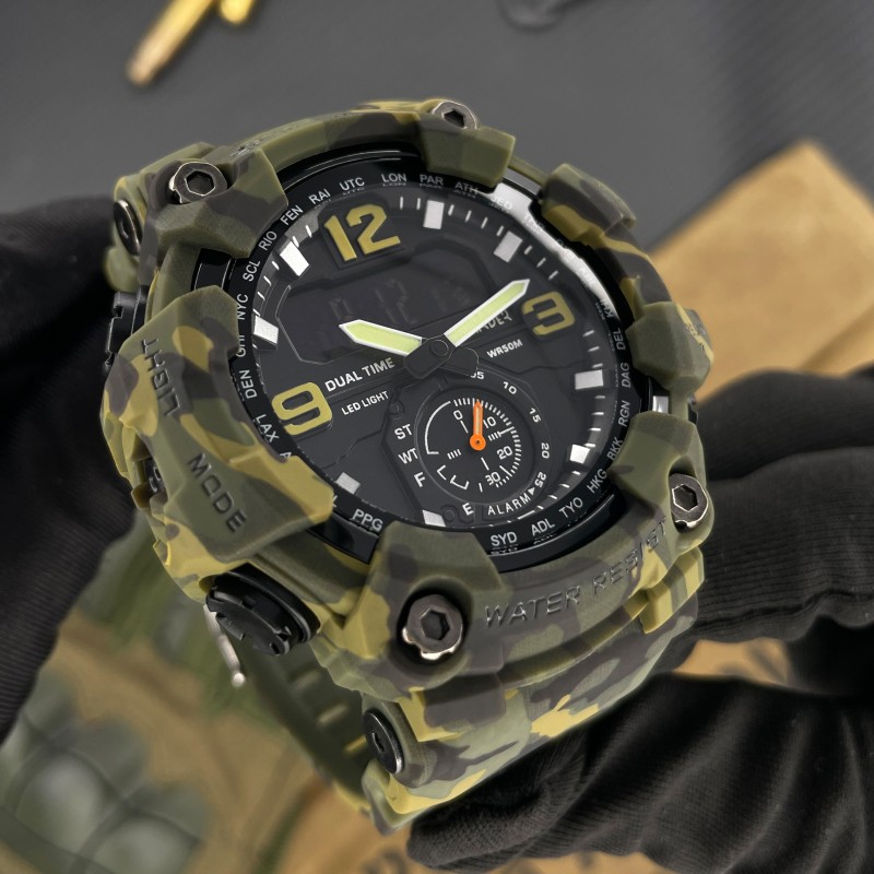 Мужские тактические часы Awarder 004 Camo Green с комбинированным циферблатом и подсветкой