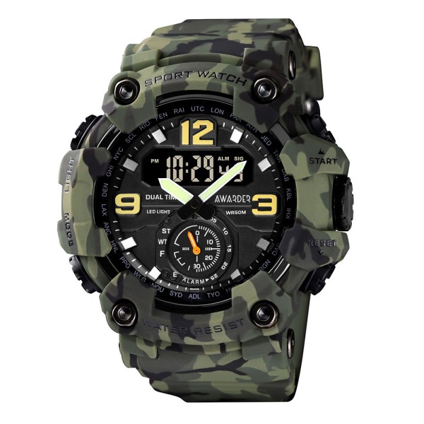 Мужские тактические часы Awarder 004 Camo Green с комбинированным циферблатом и подсветкой